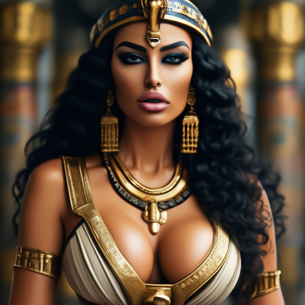 Клеопатра с большими губами с большим бюстом глубокое декальте. 