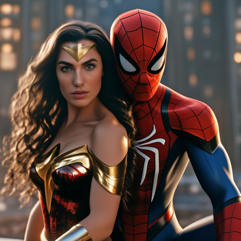 Spider-man sitting, wonder woman …