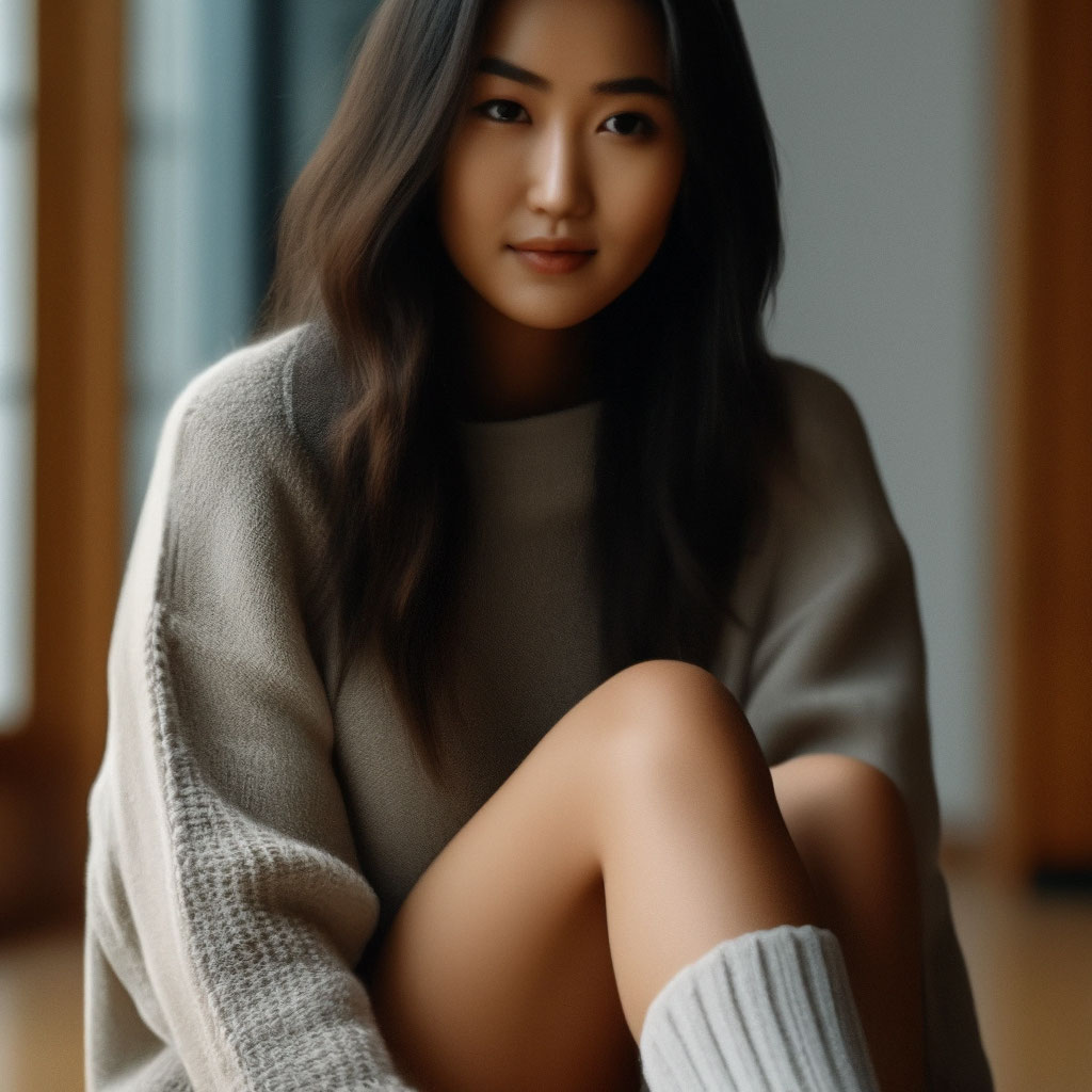 Молодая женщина азиатка в теплом …» — создано в Шедевруме