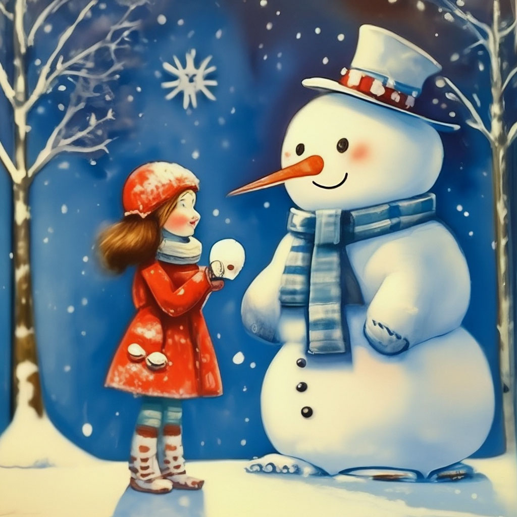 Открытка «Снеговик и синички»