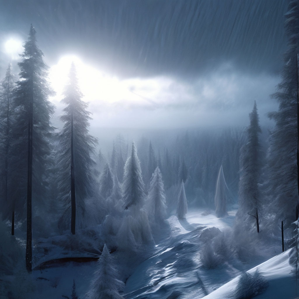 🤍 Светящийся зимний лес, облака, …» — создано в Шедевруме
