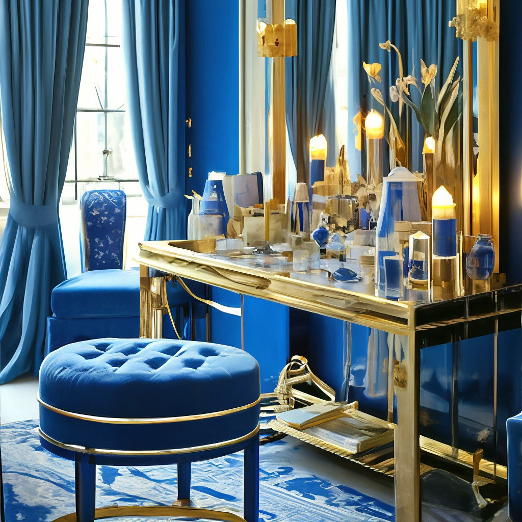 slim fit dress slacks Custom Blue Velvet Dressing Table Stool - blue velvet dressing table stool main image 0