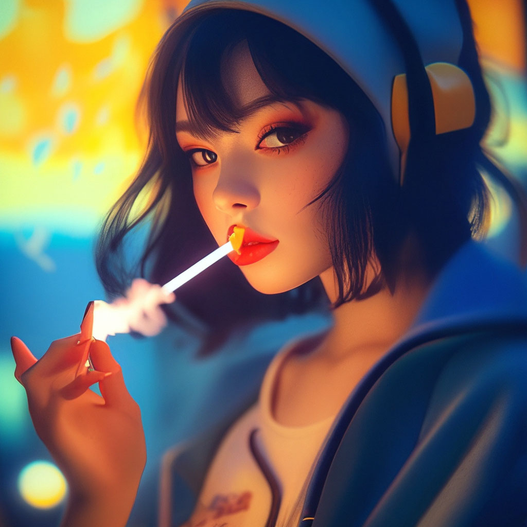 Anime girl smokes vape"  image created in Shedevrum