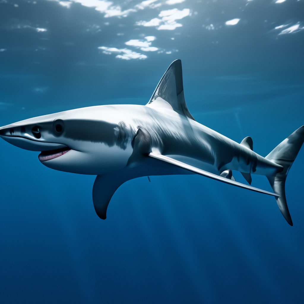 Красивая синяя акула, с очень очень…» — создано в Шедевруме