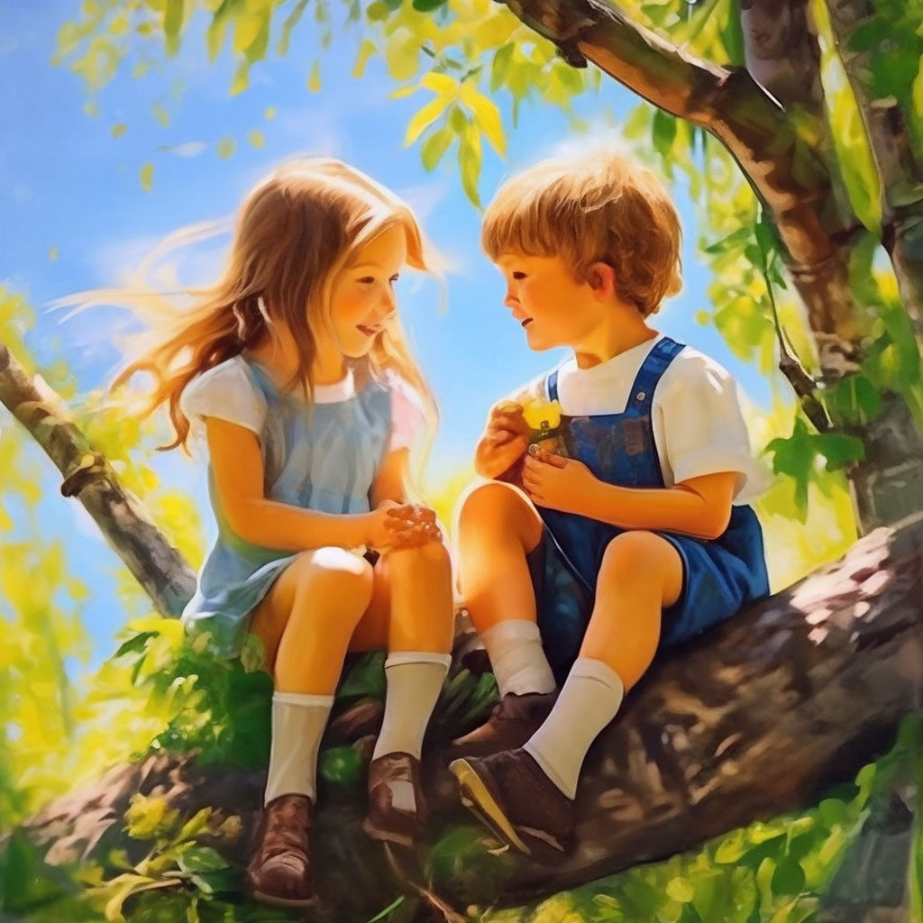 Раскраска Мальчик и девочка играют осенью