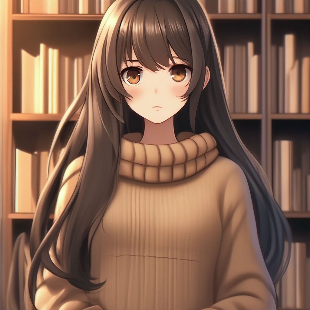 2D anime girl with dark long hair …