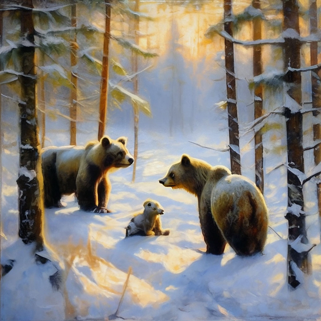 🐻🐻🐻 три медведя в зимнем лесу «…» — создано в Шедевруме