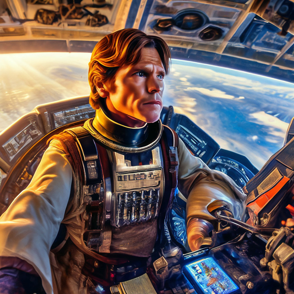 "Han Solo is concentrating on piloting…" — image created in Shedevrum