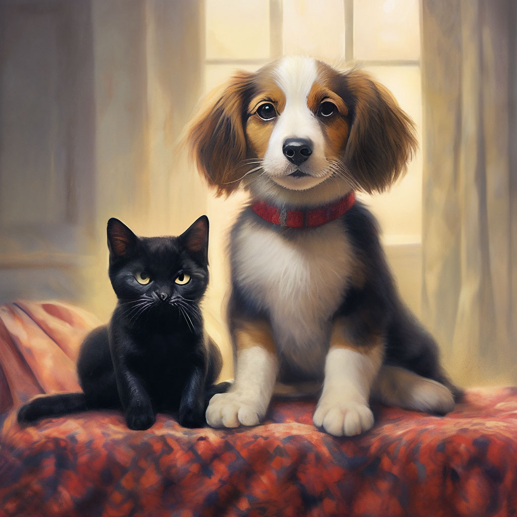Собачка и кошка в погоне за мяуканьем» — создано в Шедевруме