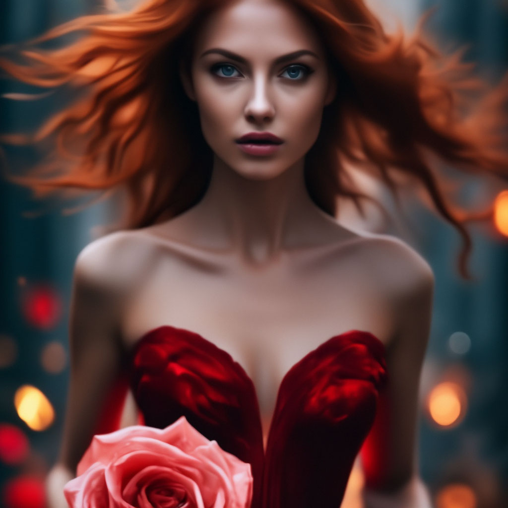 Девушка роза в красном платье и …» — создано в Шедевруме