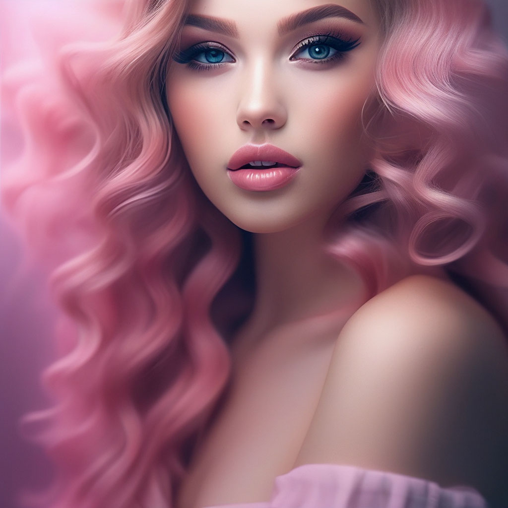 Красивая девушка, розовые локоны, …» — создано в Шедевруме
