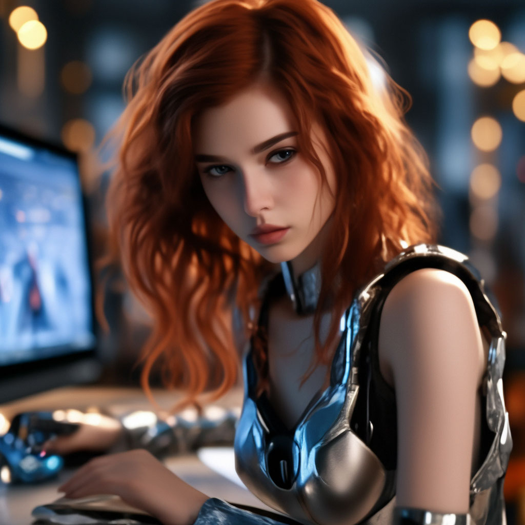 Девушка-робот красивая 19 лет, сидит…» — создано в Шедевруме