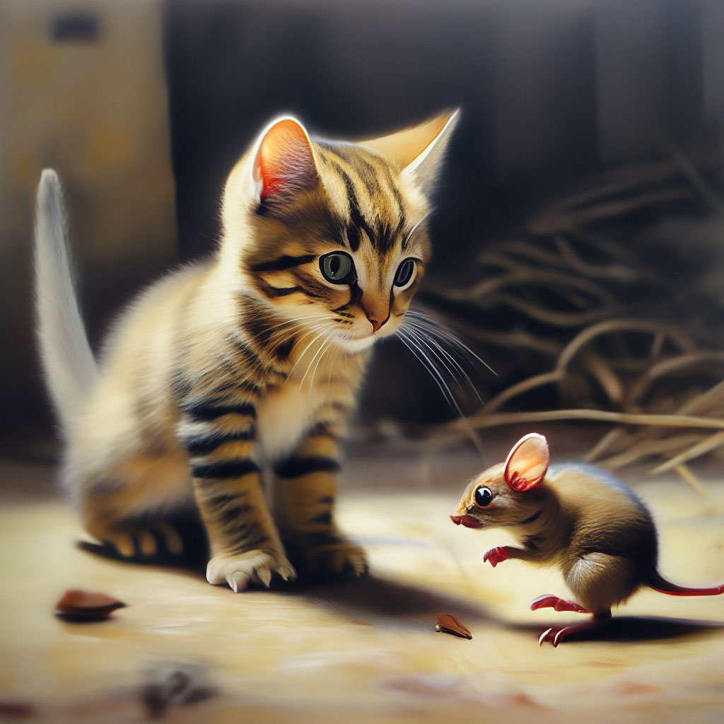 Кошка поймала мышку» — создано в Шедевруме