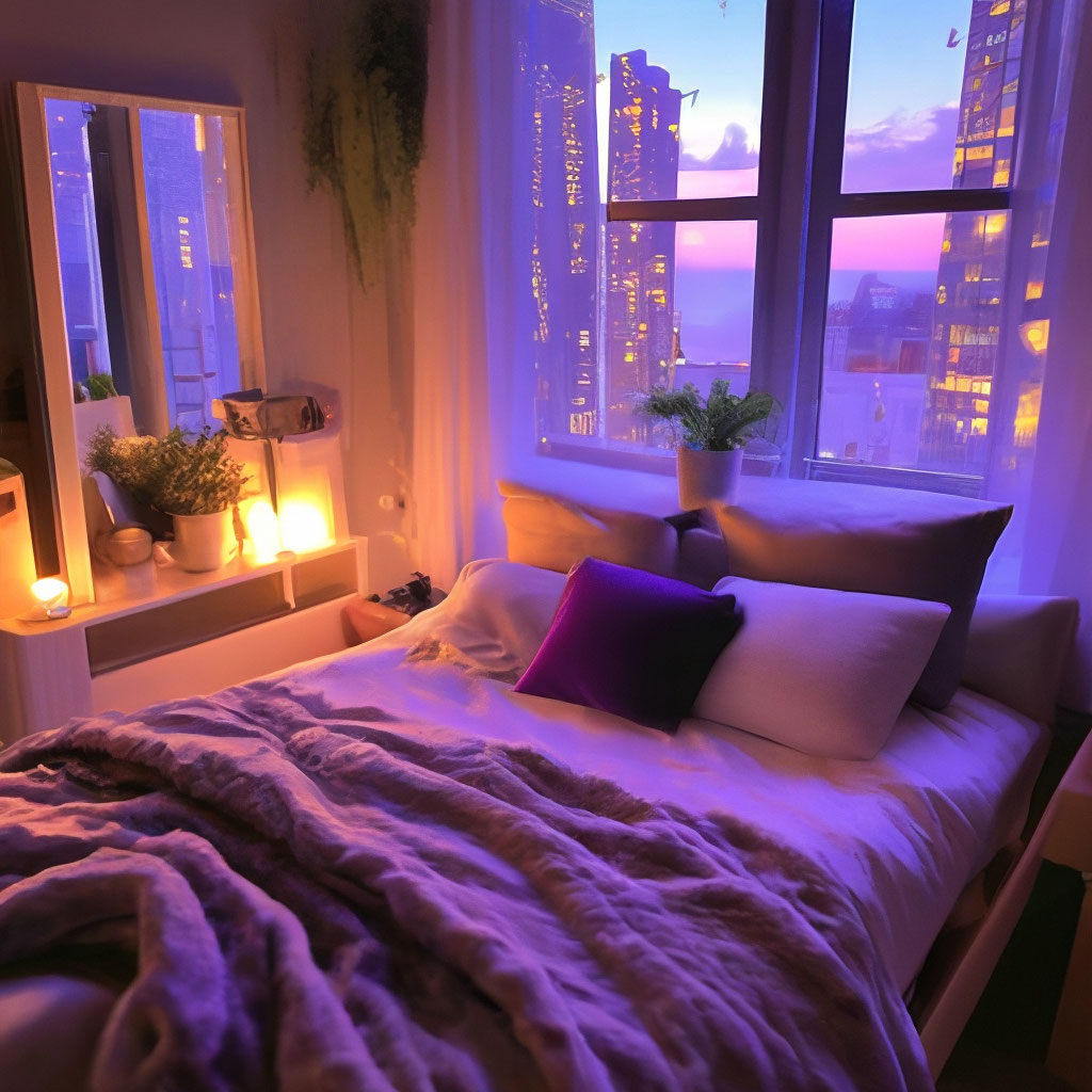 Уютная вечерняя спальная комната,…» — создано в Шедевруме