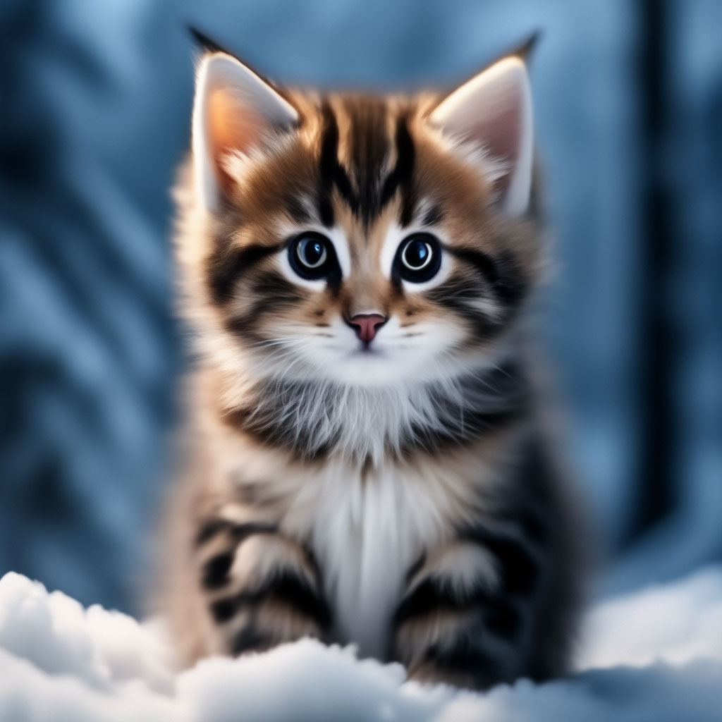 Милый котенок сидит на снегу, …» — создано в Шедевруме