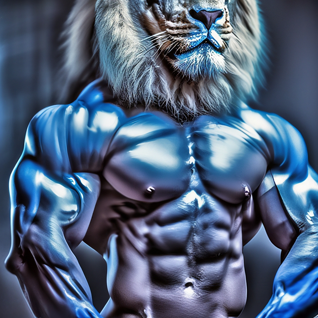 Голубой накаченный лев, мускулы, …» — создано в Шедевруме