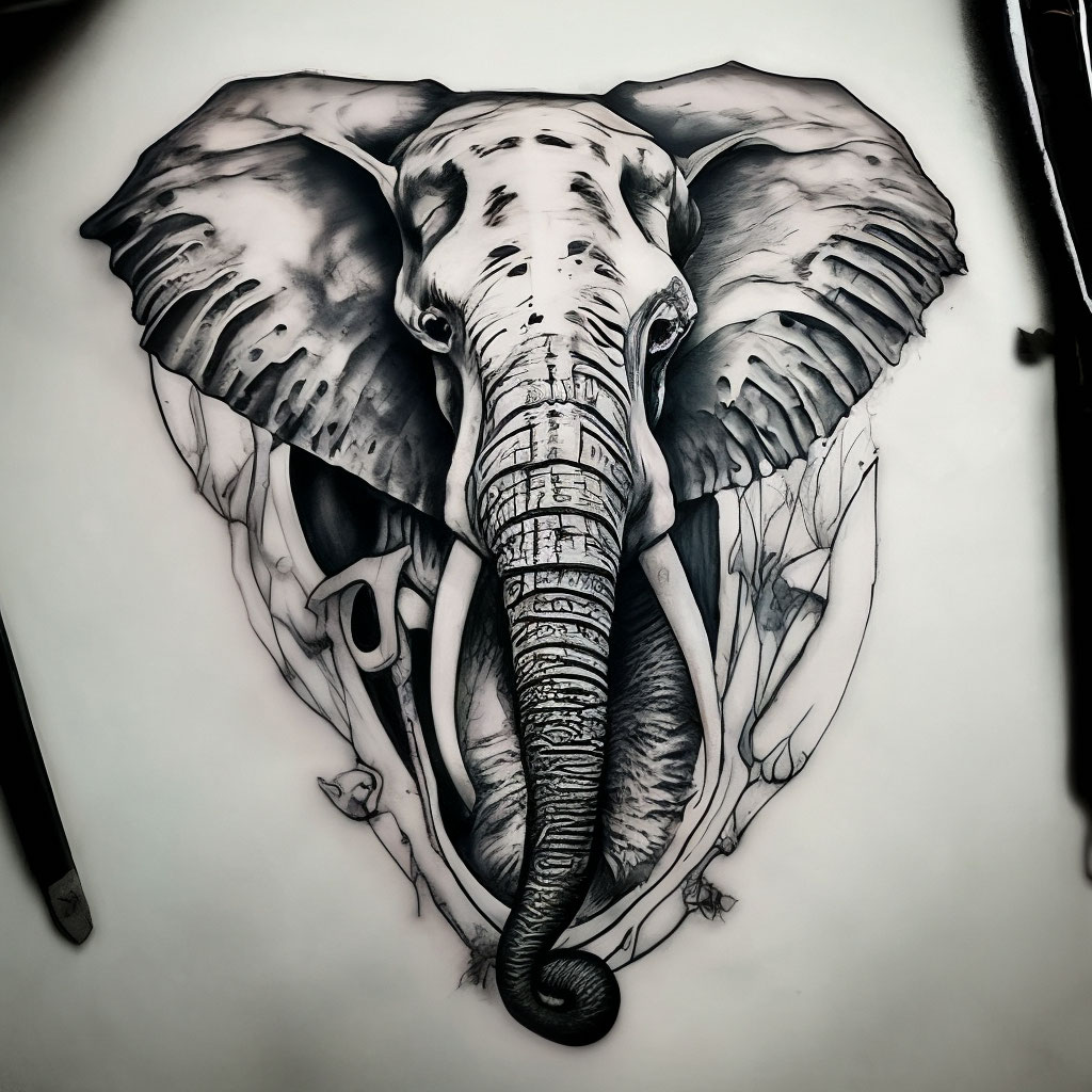 Оригинальный универсальный эскиз тату Слоны 