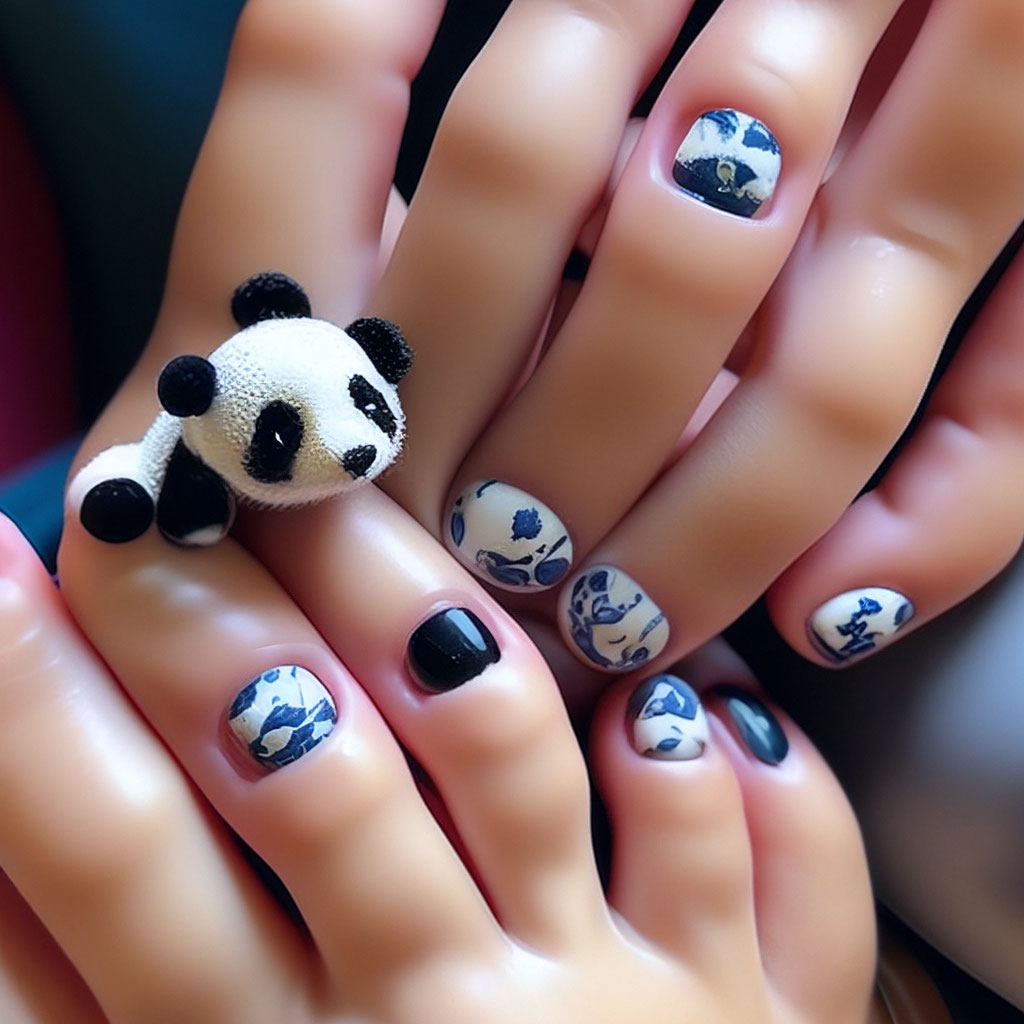 Панда на ногтях: фото пошагово