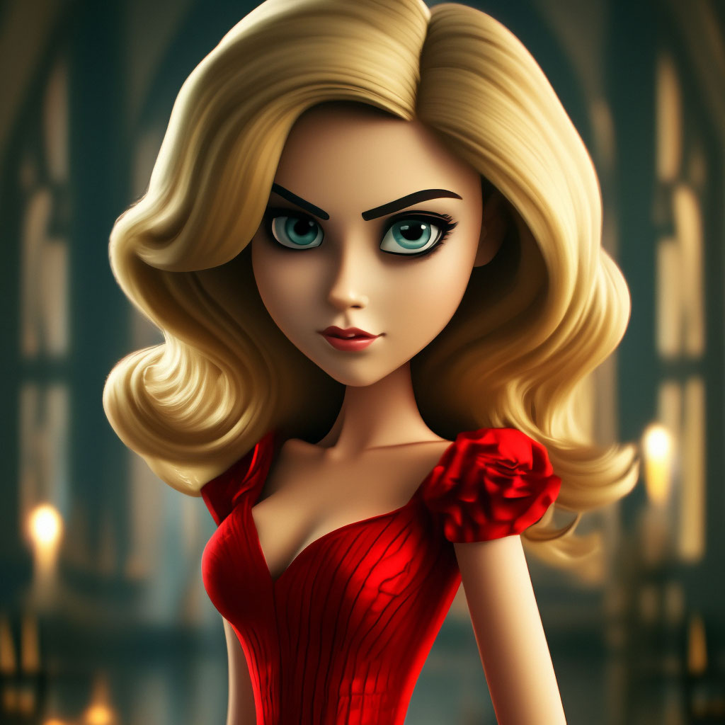 Jimmy Two Shoes Gorgeous Anti-Villain Heloise in red dress."  image  created in Shedevrum
