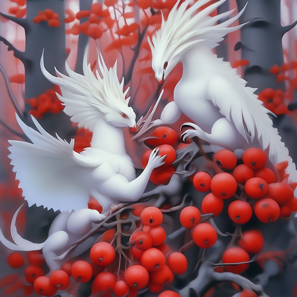 Белый дракон и снегири едят красную…» — создано в Шедевруме