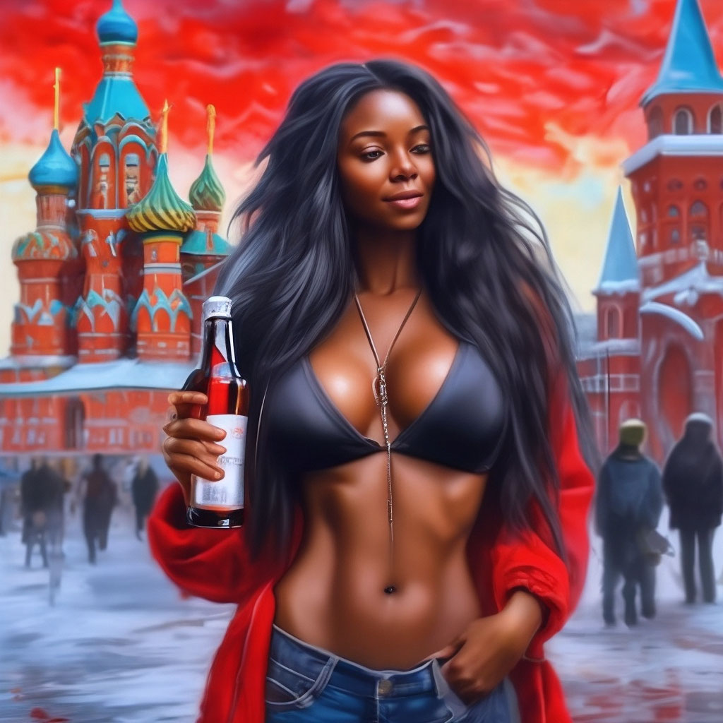 Красивая негритянка бомж пьет водку …» — создано в Шедевруме
