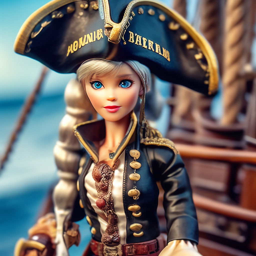 Barbie pirate doll on a ship at sea image created in Shedevrum