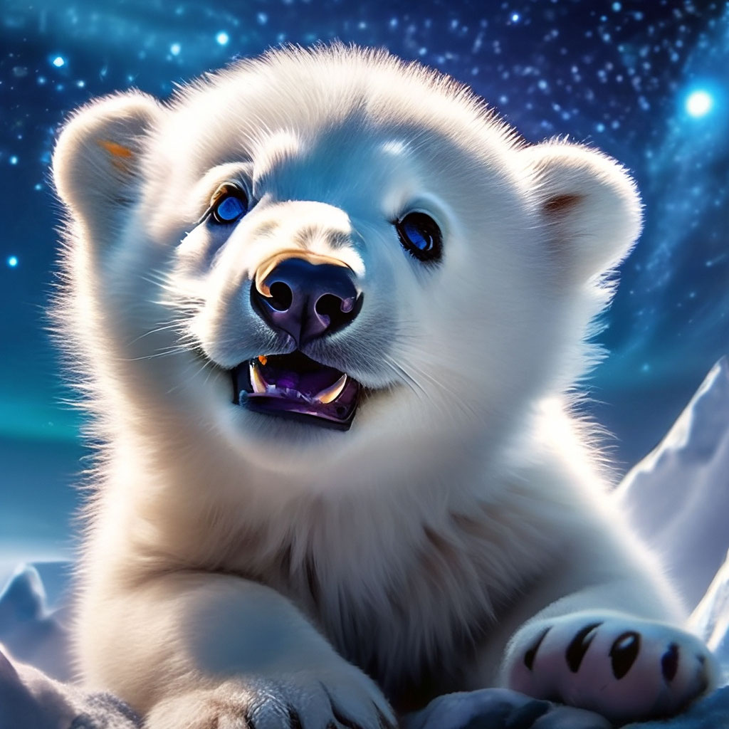 Белый медвежонок любознательный малыш,…» — создано в Шедевруме