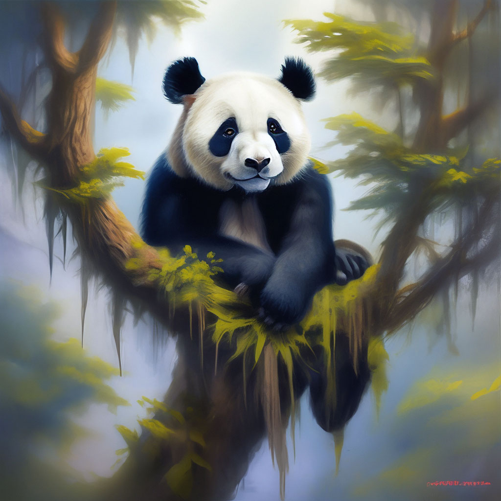 Панда на дереве» — создано в Шедевруме
