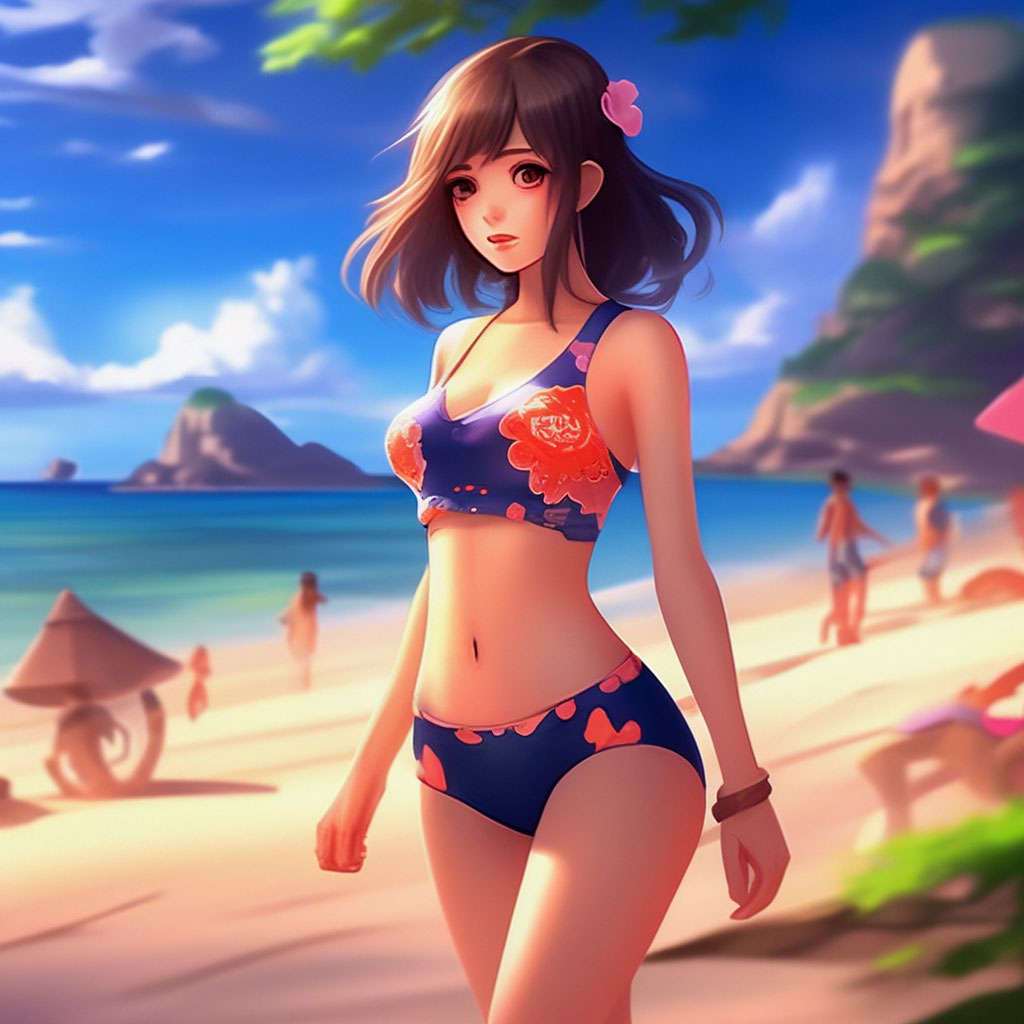 Красивая аниме девушка на пляже в …» — создано в Шедевруме