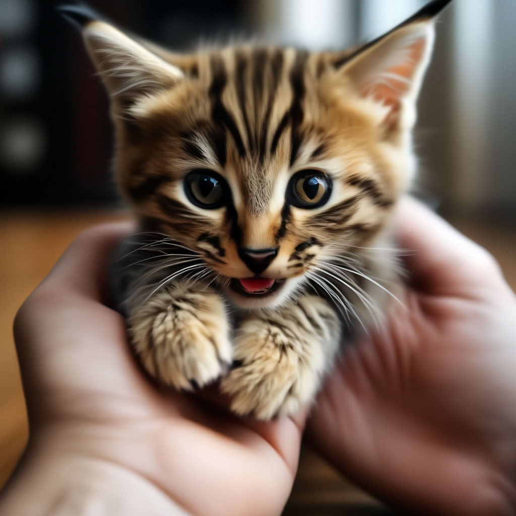 Маленький кот кусает человеческую …» — создано в Шедевруме