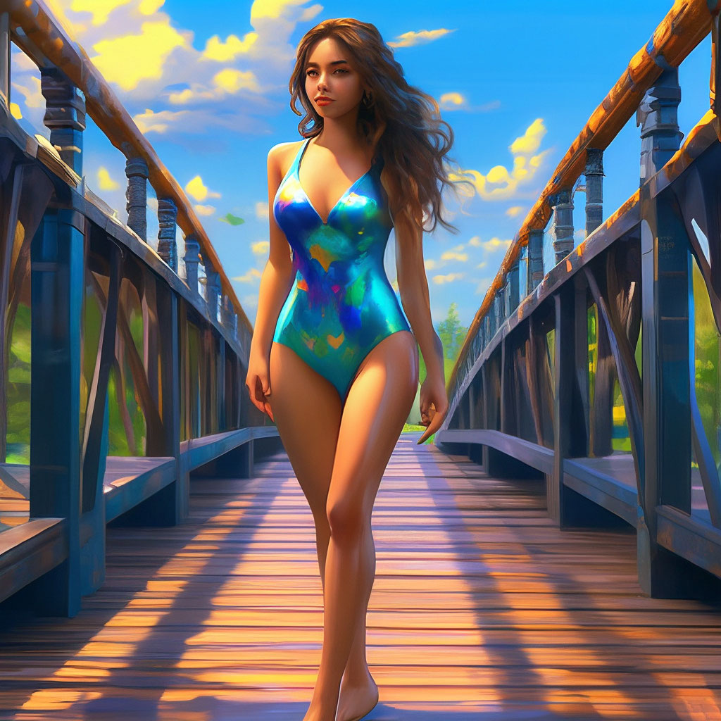 Красивая девушка стоит в мостик, …» — создано в Шедевруме