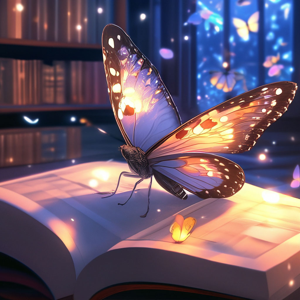 Бабочка на книжке, аниме, …» — создано в Шедевруме