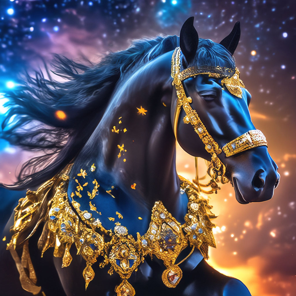 Черный конь, в полный рост, …» — создано в Шедевруме