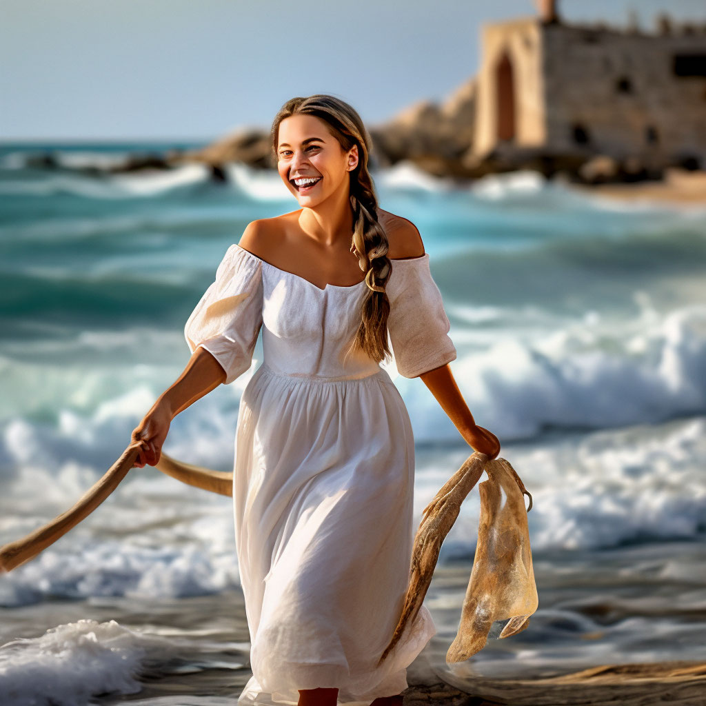 Фото девушки со спины, идущей по по пляжу в белом платье — Авы и картинки