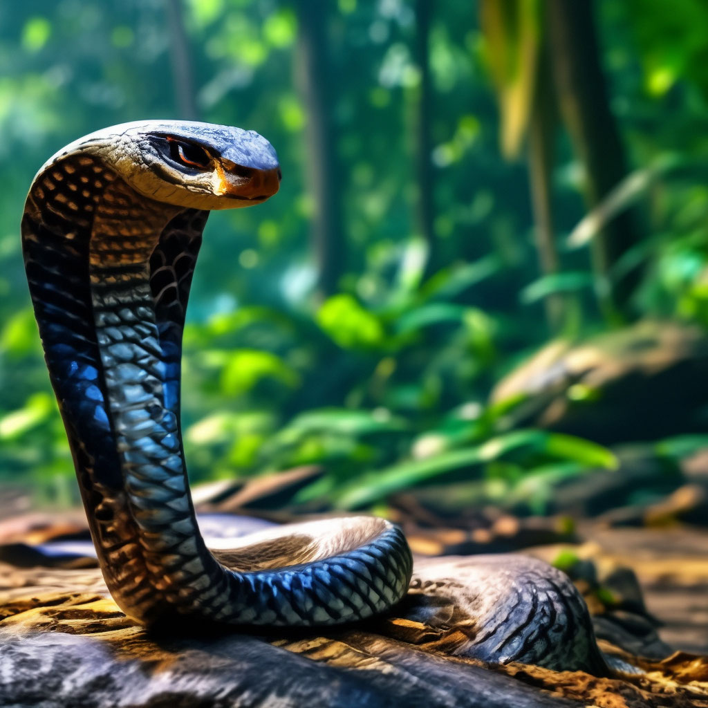 Jungle of malaysia, king cobra in a stand-up position, view