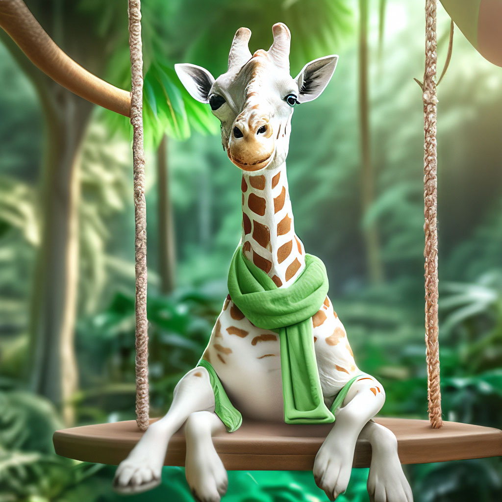 Жираф альбинос в зелёном шарфе, с…» — создано в Шедевруме