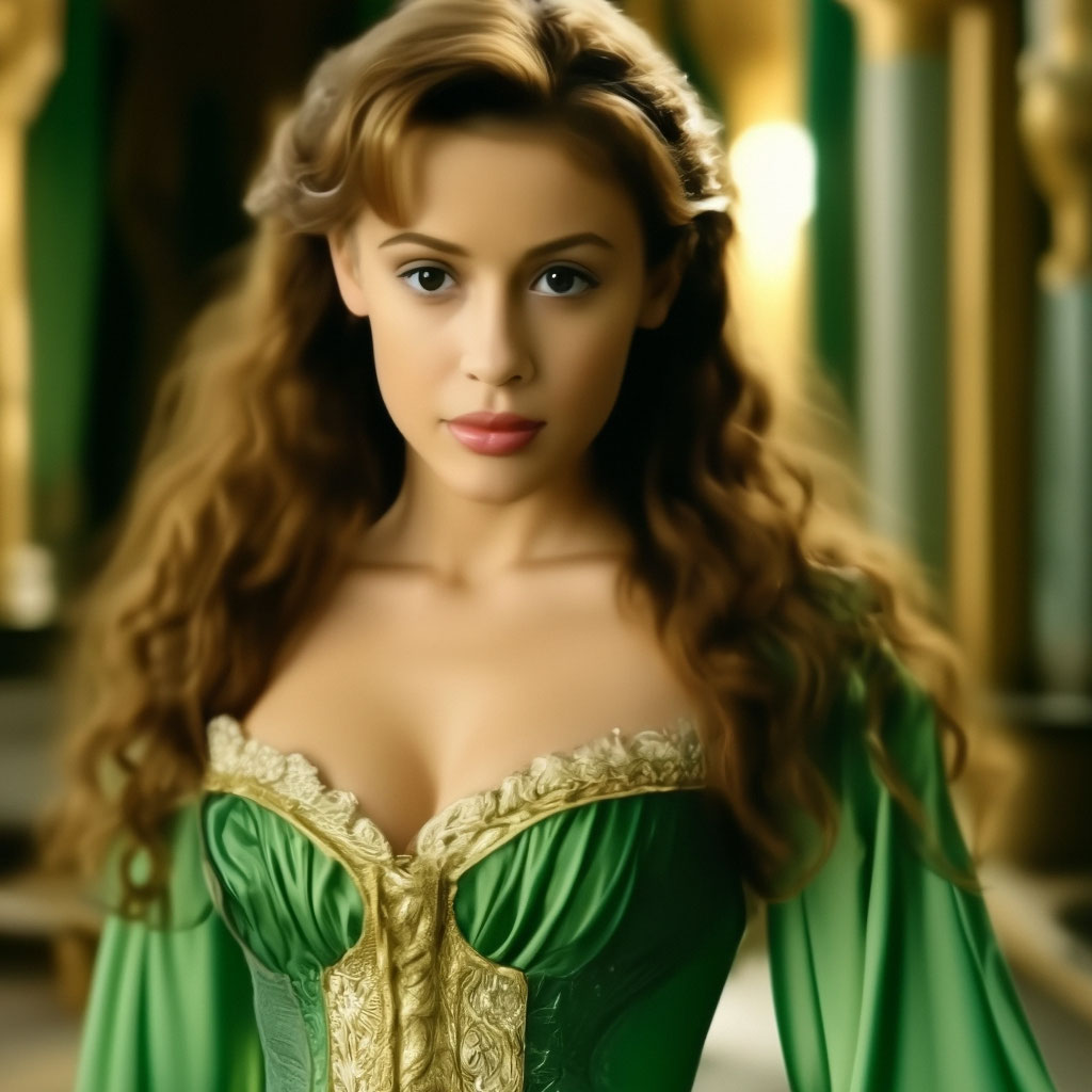alyssa milano green dress Young Alyssa Milano as Arielle mermaid sexiest in a 19th century green silk  …