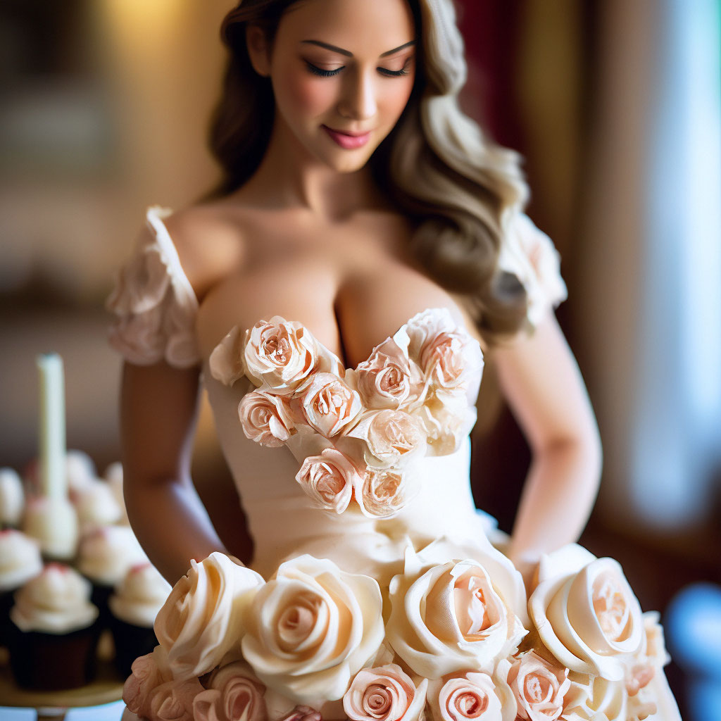 Красивая девушка в платье из торта…» — создано в Шедевруме