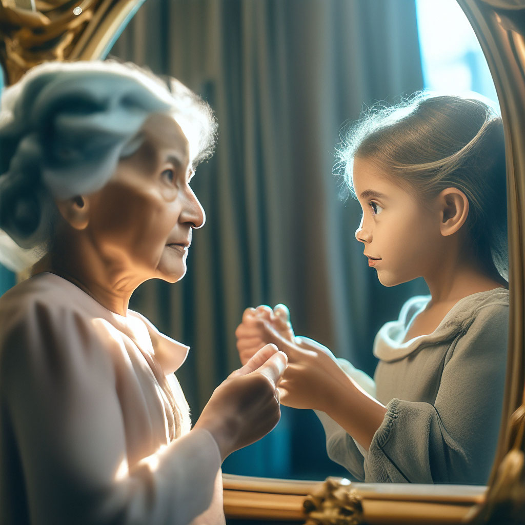 Старая бабушка смотрит в зеркало…» — создано в Шедевруме