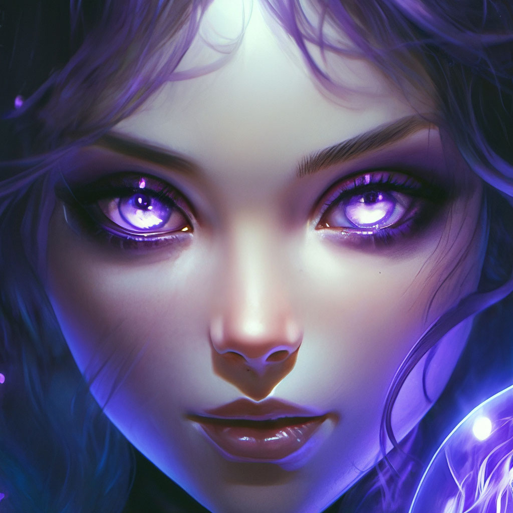 Фиолетовые глаза. девушка. лицо. …» — создано в Шедевруме