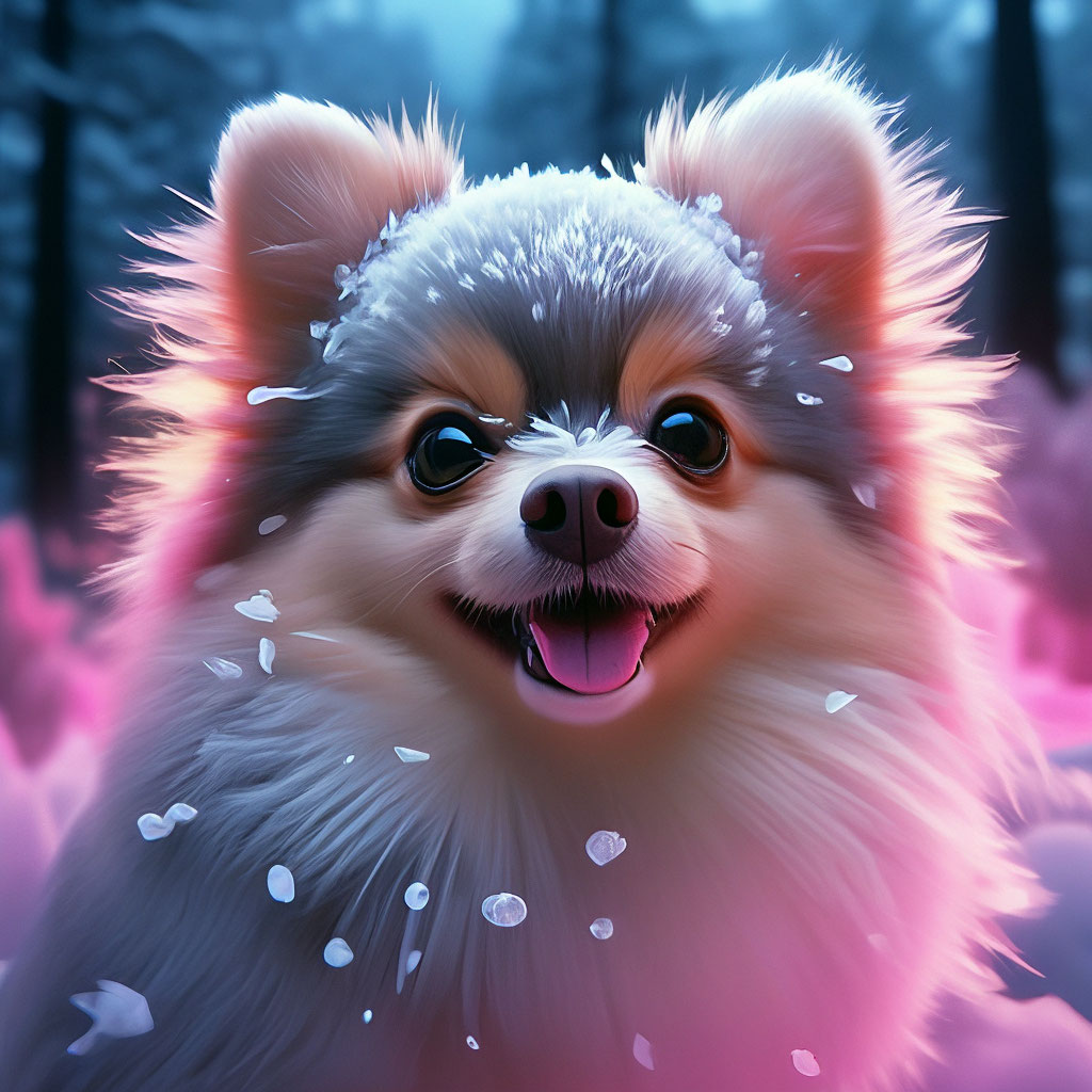 Cute, pink, fluffy, fantasy love puppy, with light