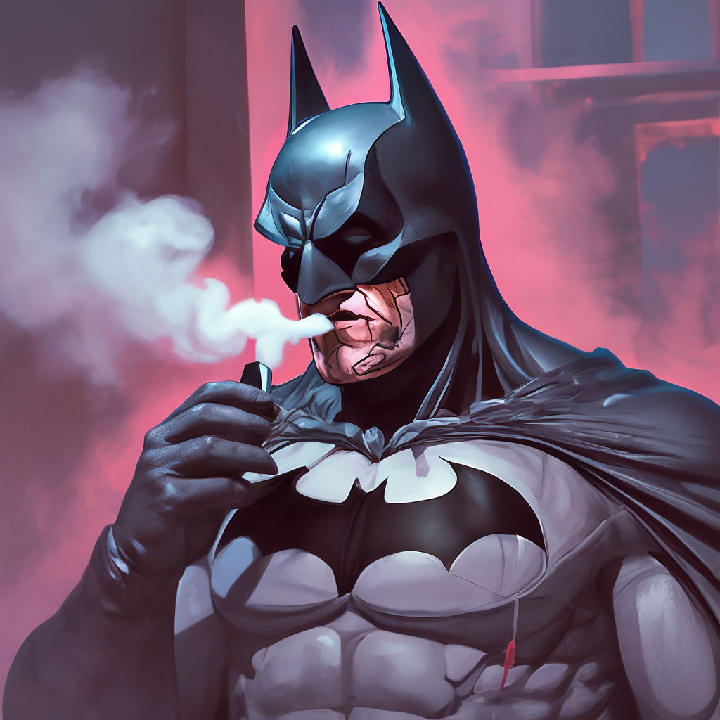 Batman, vape in hand, smoke"  image created in Shedevrum