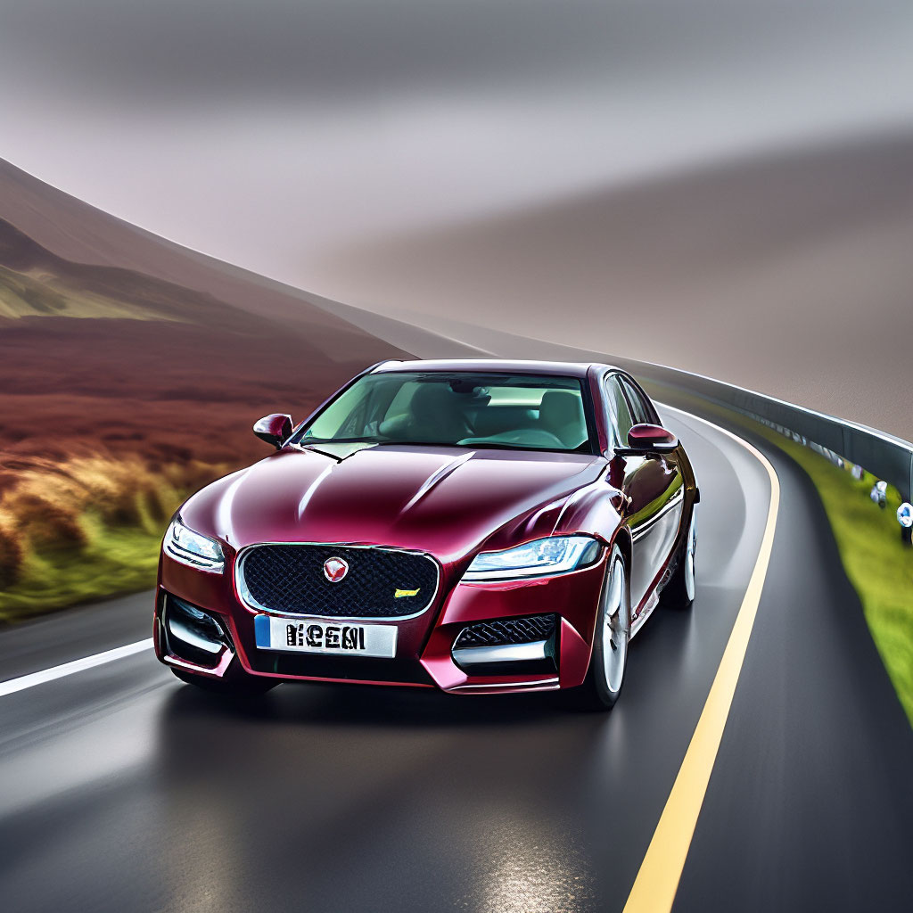 Jaguar XF в бордовом цвете, едет …» — создано в Шедевруме