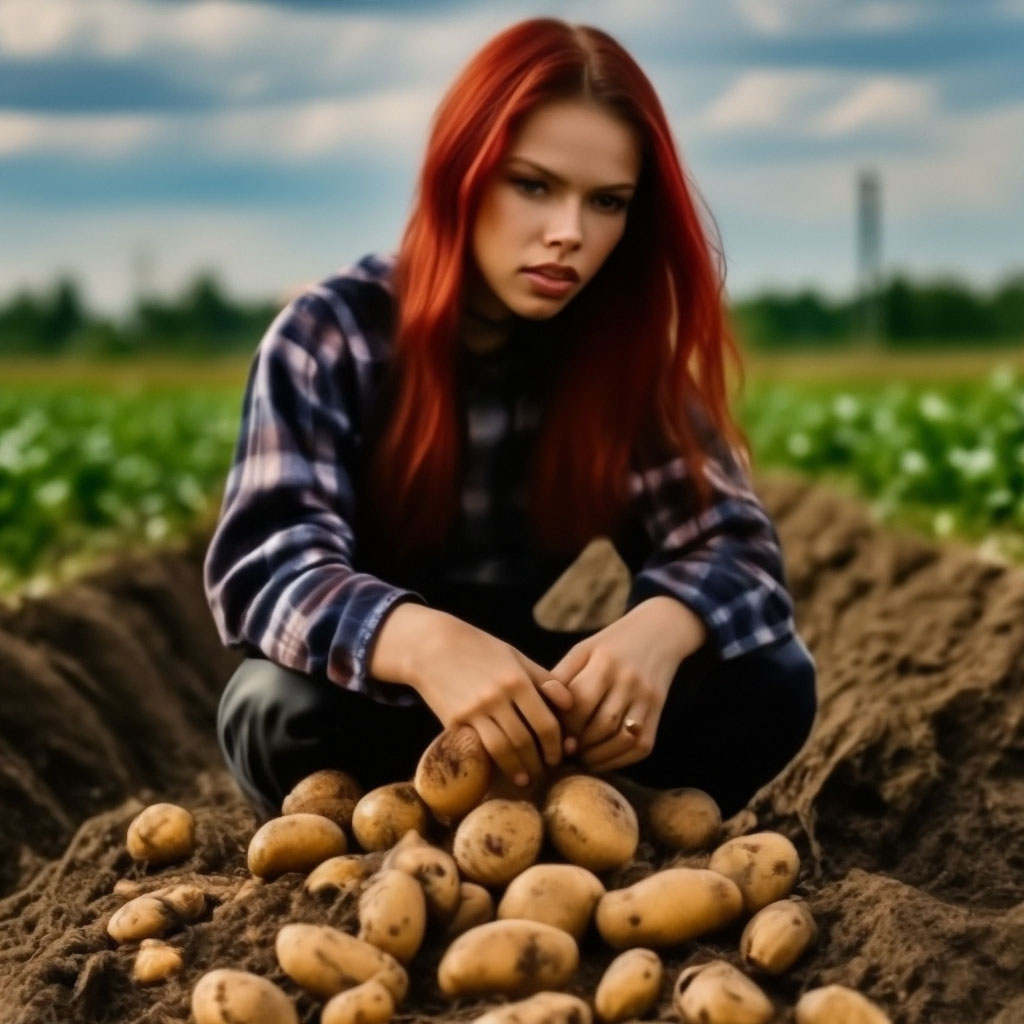 Колхозница инстасамка, картошку копает» — создано в Шедевруме