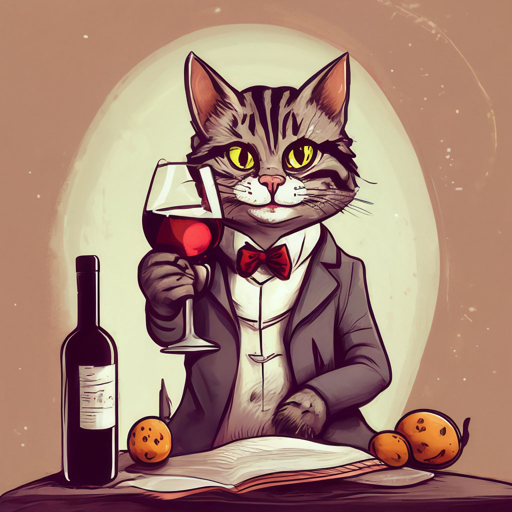 Смешной Кот с бокалом вина веселый…» — создано в Шедевруме