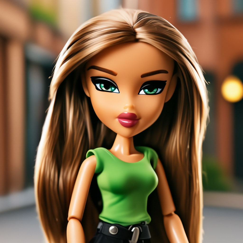 A Bratz doll with brown straight hair image created in Shedevrum