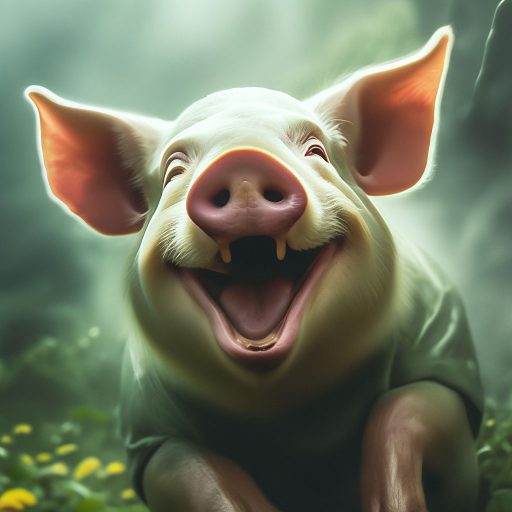 Довольная свинья под кайфом, радость…» — создано в Шедевруме