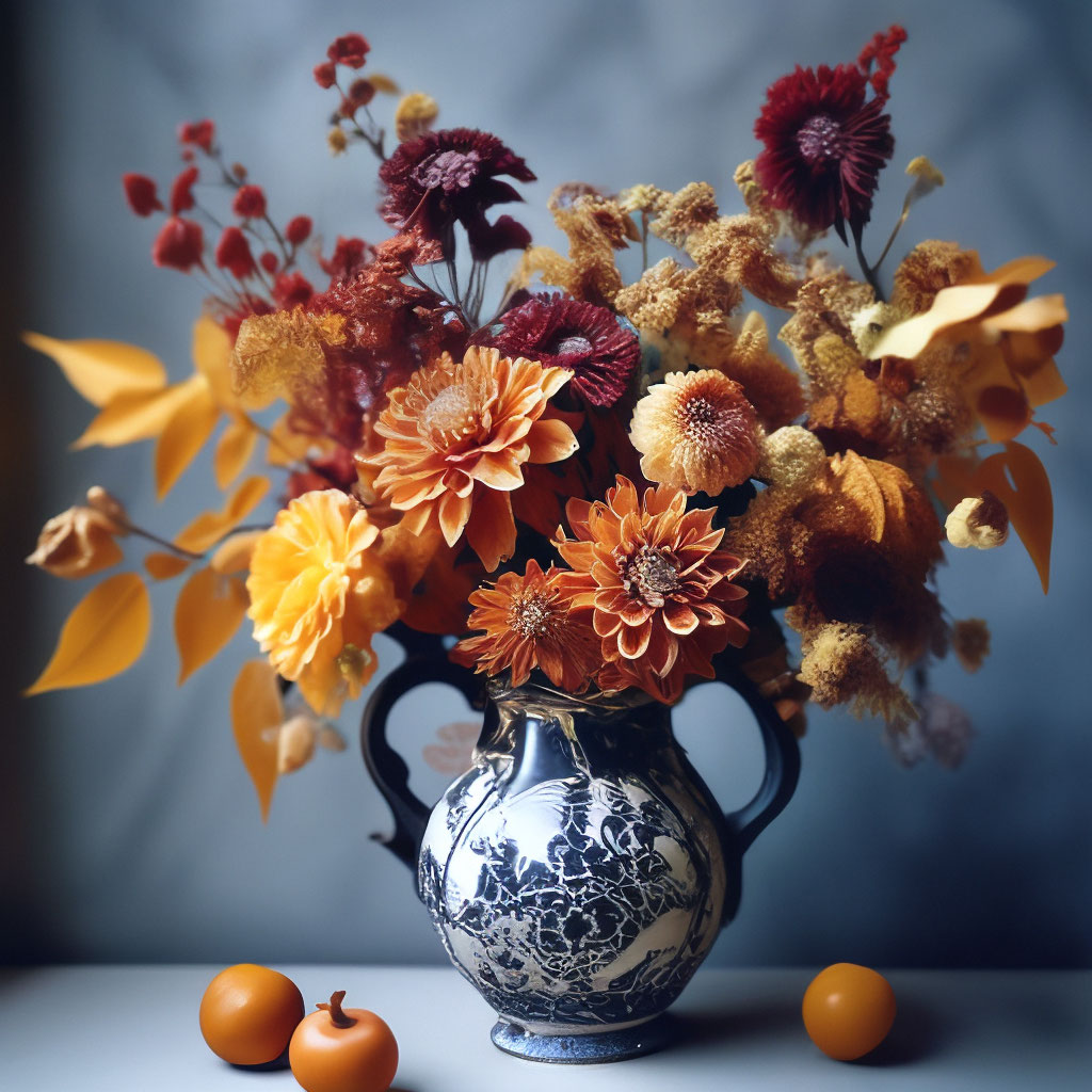 Искусственные осенние листья в напольной плетеной вазе Б-00-01-5