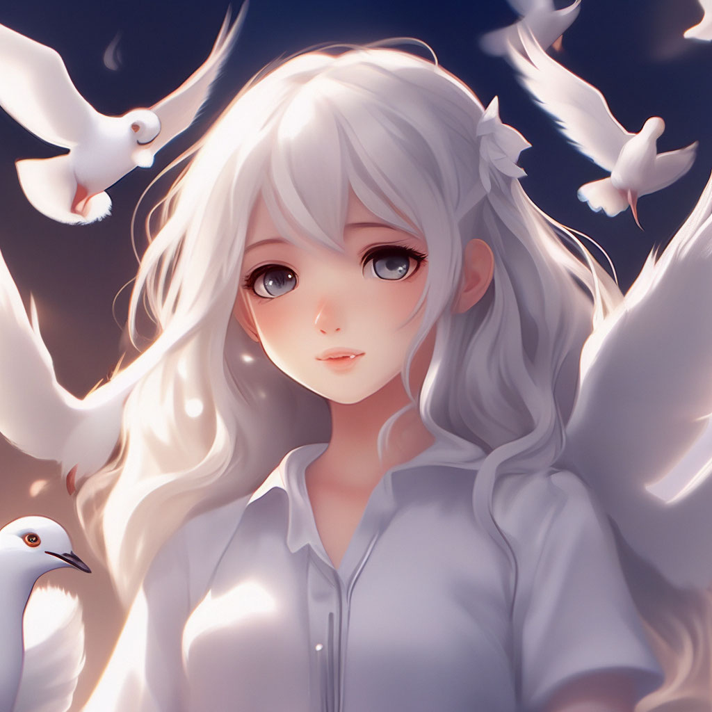 Милая аниме девочка, ангелочек, белые…» — создано в Шедевруме