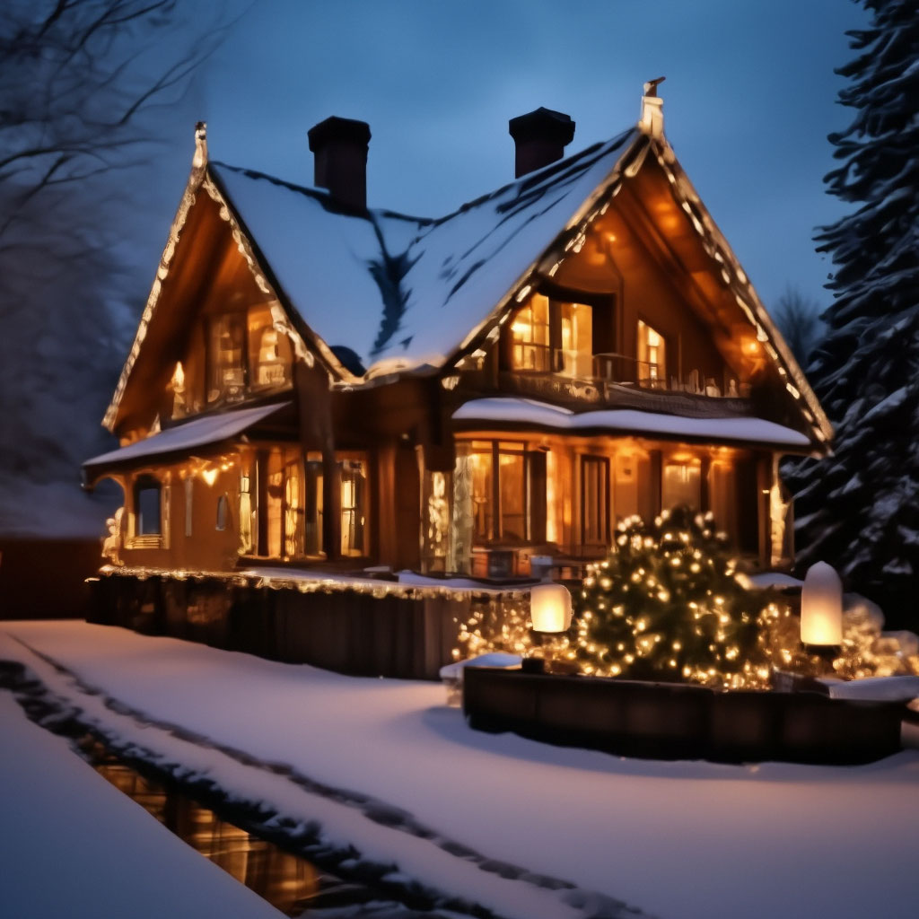 Новогоднее освещение загородного дома» — создано в Шедевруме